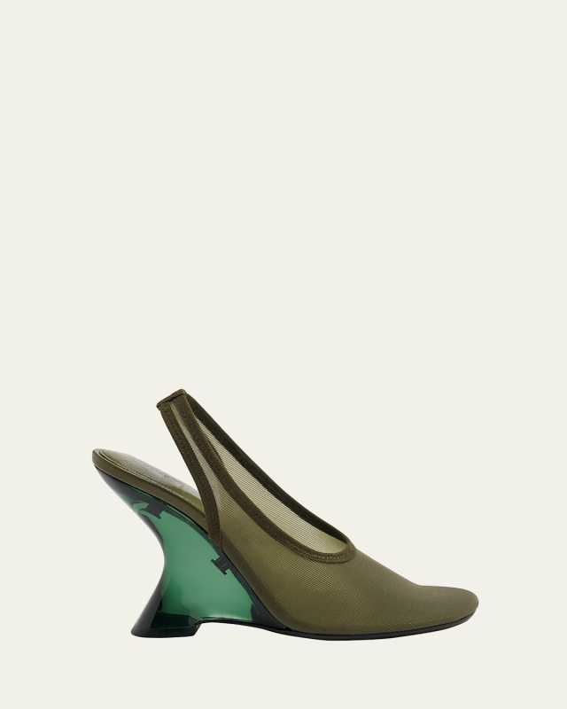 Lucite Mesh Clear-Wedge Slingback Pumps
